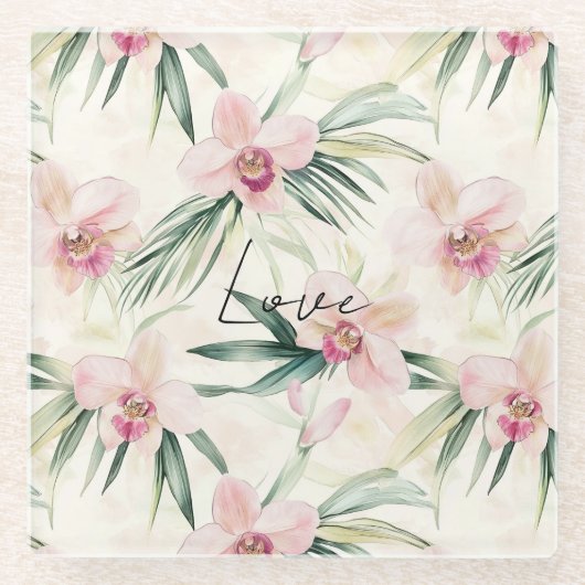 Hübsche Rosa Orchideen Glasuntersetzer (Vorderseite)