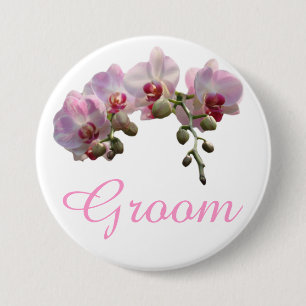 hübsche rosa Orchideenblüten Bräutigam Hochzeit Kn Button