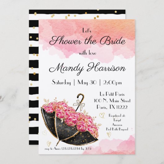 Hübsche Rosa Pariser Brautdusche Einladung (Vorne/Hinten)