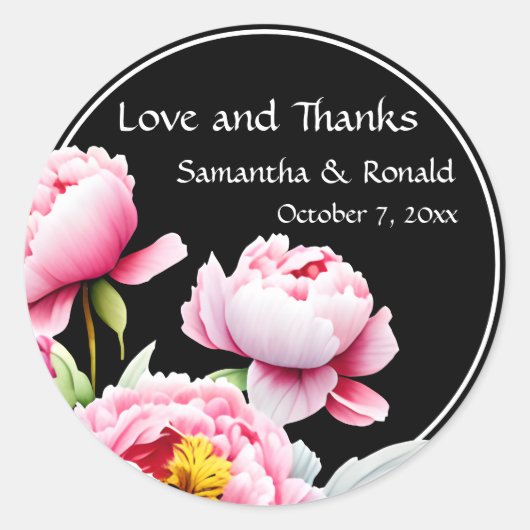 Hübsche Rosa-Peongs auf der Schwarzen Hochzeit Runder Aufkleber (Vorderseite)