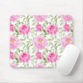 Hübsche rosa Peonies und Grünpflanzen Blumenmuster Mousepad (Mit Mouse)