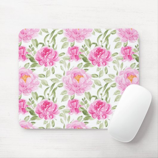 Hübsche rosa Peonies und Grünpflanzen Blumenmuster Mousepad (Mit Mouse)