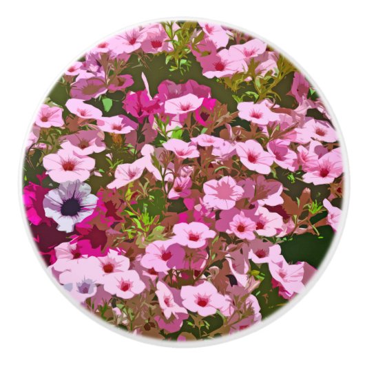 Hübsche Rosa Petunien Keramikknauf (Vorderseite)