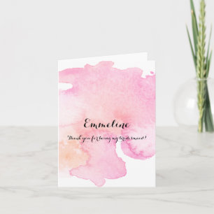 Hübsche rosa Pfirsich-Aquarell-Danke-Brautjungfer Dankeskarte