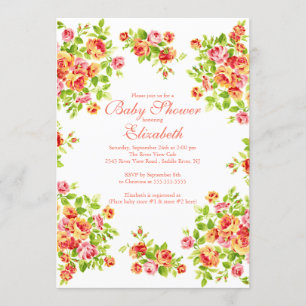 Hübsche rosa Pfirsich-Rosen-Blumen-Baby-Shower Einladung