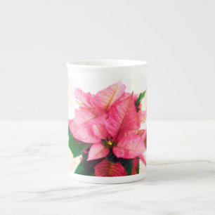 Hübsche rosa Poinsettia-Knochen-China-Tasse Porzellantasse