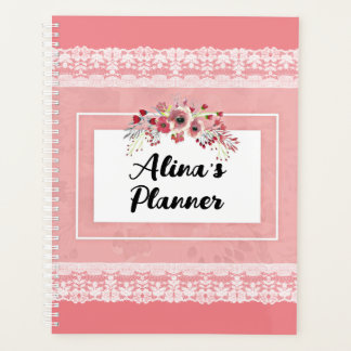 Hübsche rosa Posies und Spitzen Vintage-Name-Plann Planer
