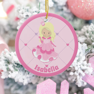 Hübsche Rosa Prinzessin Custom Kids Weihnachten Keramik Ornament