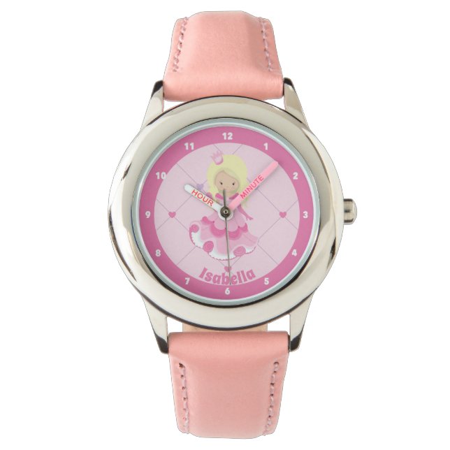 Hübsche Rosa Prinzessin Mädchen Custom Blonde Kind Armbanduhr (Vorderseite)