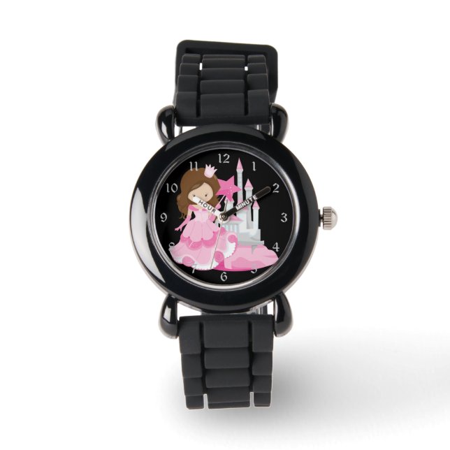 Hübsche Rosa Prinzessin mit Burg Armbanduhr (Vorderseite)