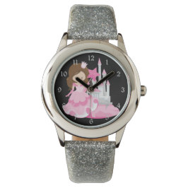 Hübsche Rosa Prinzessin mit Burg Armbanduhr
