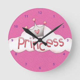 Hübsche rosa Prinzessin und Krone auf der Cloud Runde Wanduhr