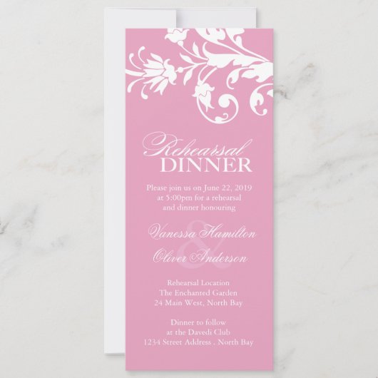 Hübsche rosa Proben-Abendessen-Einladungen Einladung (Vorderseite)
