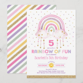 Hübsche Rosa Regenbogenwolken Girls Geburtstagspar Einladung