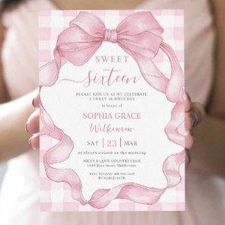 Hübsche rosa Ribbon Bows 16 . Geburtstag 16 Geburt Einladung