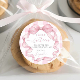 Hübsche rosa Ribbon Bows 16 . Geburtstag 16 Geburt Runder Aufkleber