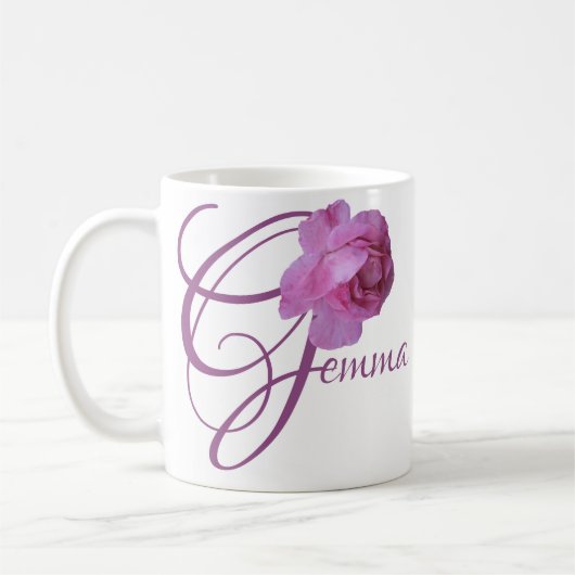 Hübsche rosa Rosa-Blume mit individuellem Gemma-Na Kaffeetasse (Links)