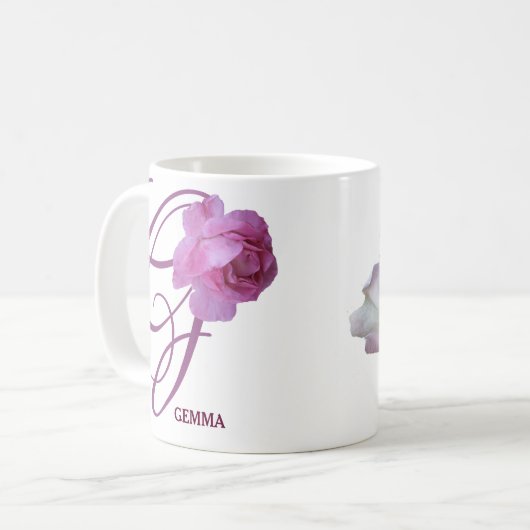 Hübsche rosa Rosa-Blume mit individuellem Gemma-Na Kaffeetasse (Vorderseite Links)