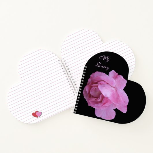 Hübsche Rosa Rosa Blütenschwarz Herzspass Notizblock (Innenseite)