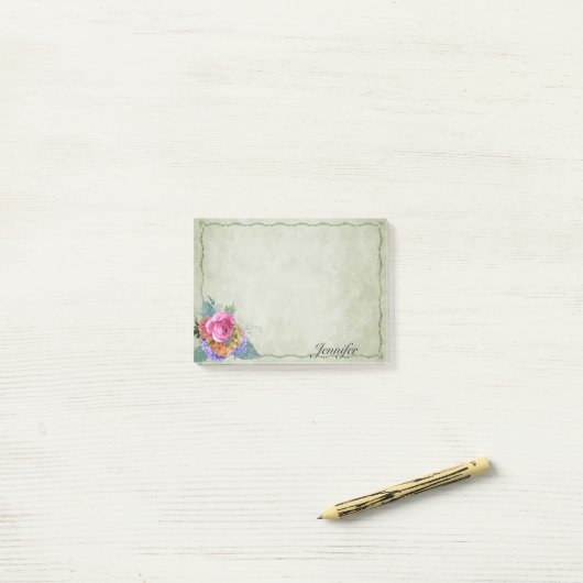 Hübsche Rosa Rose Personalisiert benennen Post-it Klebezettel (Auf Schreibtisch)