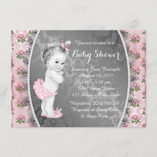 Hübsche rosa Rose Pink und Grau Baby Shower Einladung