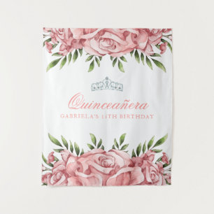 Hübsche rosa Rose Quinceanera-Hintergrund Wandteppich
