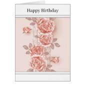 Hübsche rosa Rose & Spitzen-Grußkarte (Vorne)