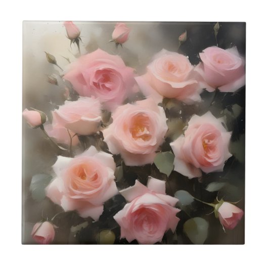 Hübsche rosa Rosen Aquarellmalerei Fliese (Vorderseite)