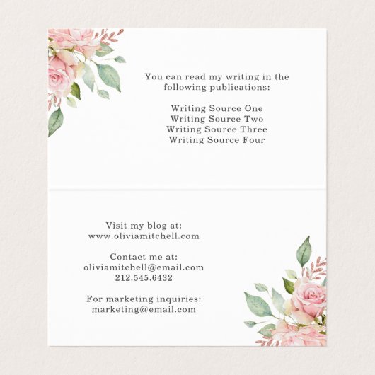 Hübsche rosa Rosen auf Blumen des Weiß-| gefaltet Visitenkarten (Innenseite Aufgefaltet)