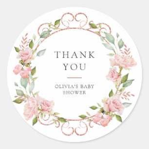 Hübsche rosa Rosen Baby Shower oder Taufe Dankesch Runder Aufkleber