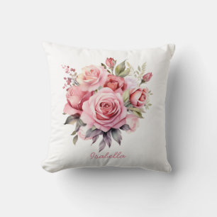 Hübsche, rosa Rosen, blau Kissen