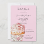 Hübsche rosa Rosen Blumen Cupcake Brautparty Einladung (Vorderseite)