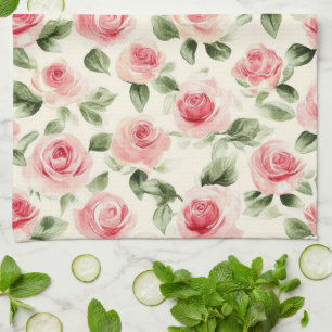 Hübsche rosa Rosen Blumen Geschirrtuch