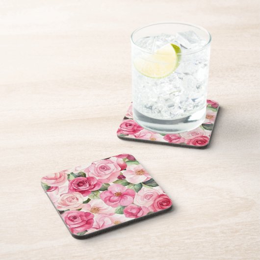 Hübsche rosa Rosen Blumen  Getränkeuntersetzer (Rechte Seite)