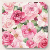 Hübsche rosa Rosen Blumen  Getränkeuntersetzer (Vorderseite)
