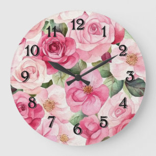 Hübsche rosa Rosen Blumen Große Wanduhr
