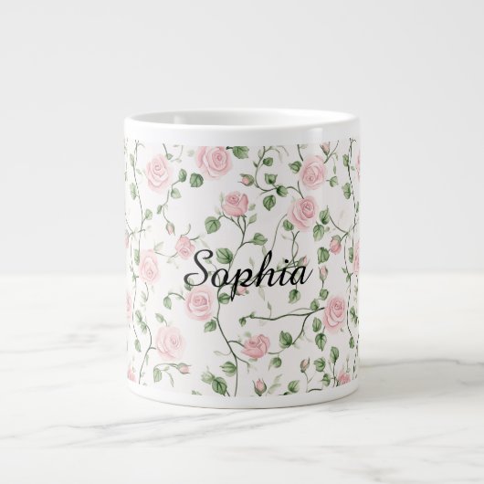 Hübsche rosa Rosen Blumen Jumbo-Tasse (Vorderseite)