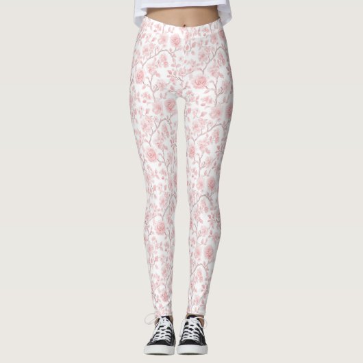 Hübsche rosa Rosen Blumen Leggings (Vorderseite)