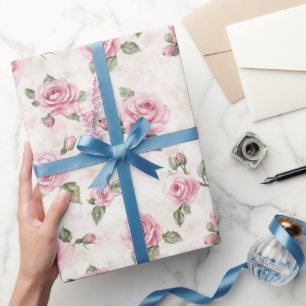 Hübsche rosa Rosen Floral-Brautdusche Geschenkpapier