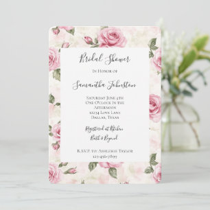 Hübsche rosa Rosen Floral Brautparty Einladung