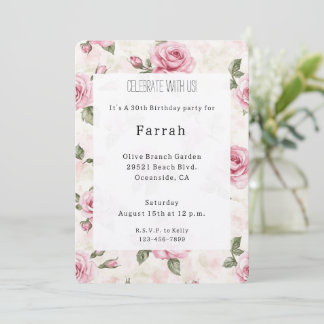 Hübsche rosa Rosen Floral Geburtstag Einladung