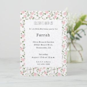 Hübsche rosa Rosen Floral Geburtstag   Einladung