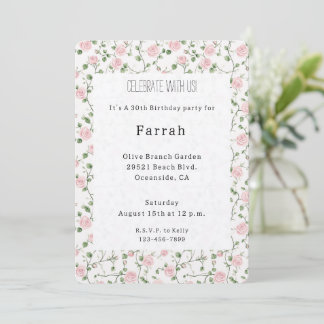 Hübsche rosa Rosen Floral Geburtstag Einladung