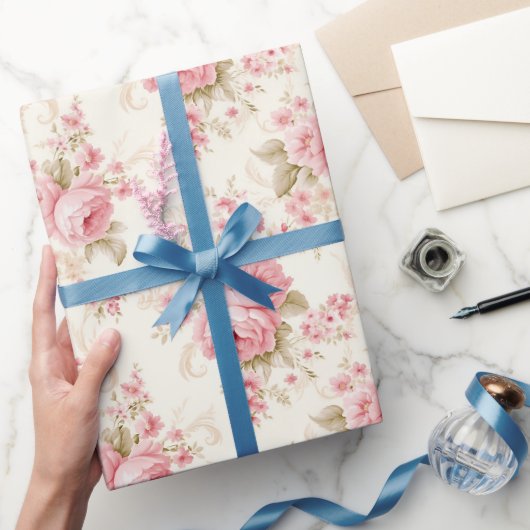 Hübsche rosa Rosen Geschenkpapier (Schenken)