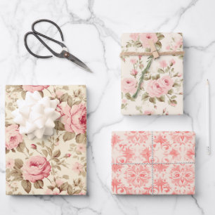 Hübsche rosa Rosen Geschenkpapier Set