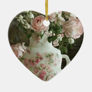 Hübsche rosa Rosen in einer antiken, vintage China Keramik Ornament