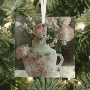 Hübsche rosa Rosen in einer antiken Vintage-China- Ornament Aus Glas