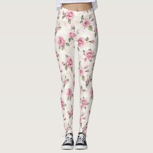 Hübsche rosa Rosen Leggings (Vorderseite)
