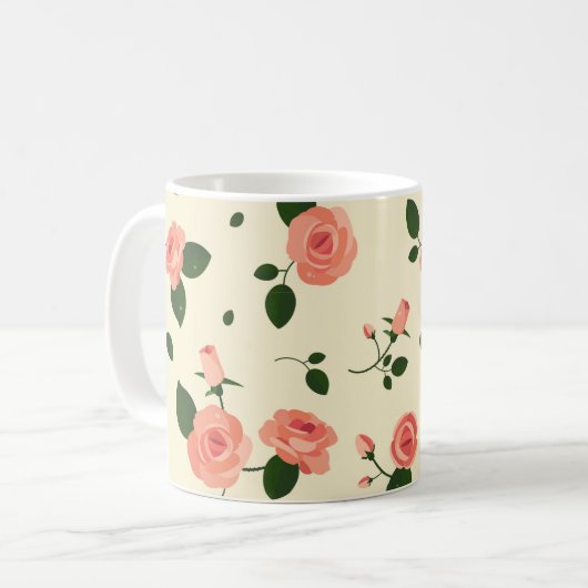 Hübsche rosa Rosen Pastellrosa Muster Kaffeetasse (Vorderseite Links)