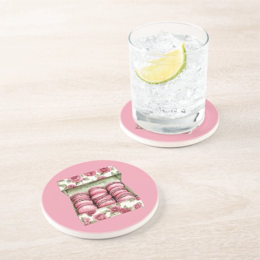 Hübsche rosa Rosen Schachtel Macarons Getränkeuntersetzer (Seite)
